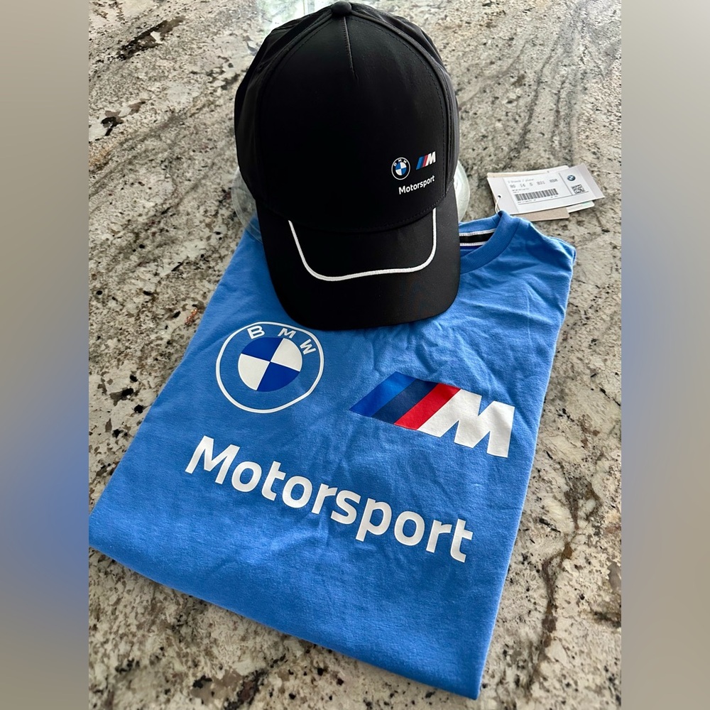 BMW Black Cap and Blue Motorsport T-Shirt